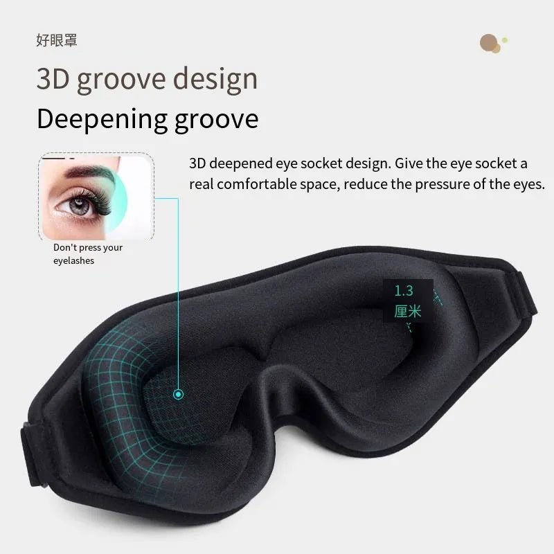 Jem Wellness Collection Soft 3D Sleep Mask for Light Blocking and Comfortable Rest Black Colour Offers shown 3 D Groove Design deepening groove.