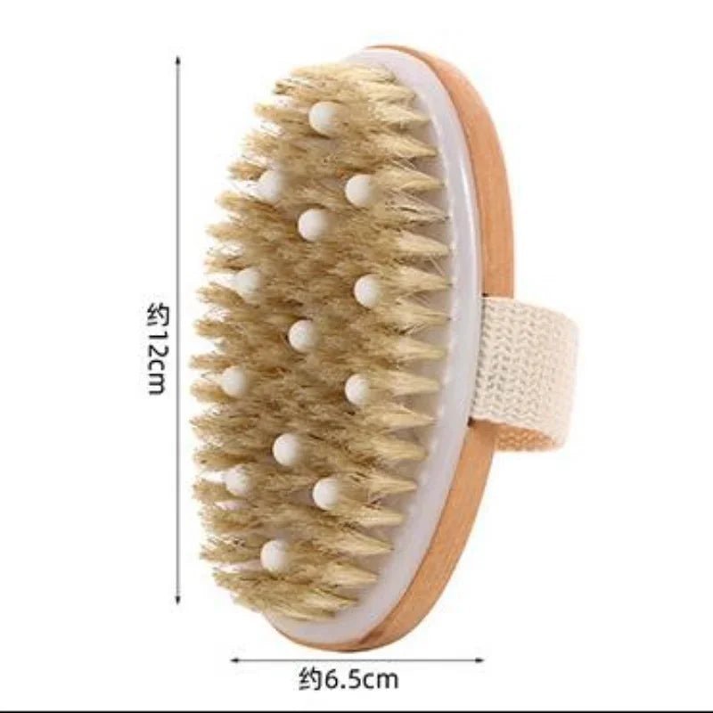 Massage Therapy Accessories 2 in 1 Dry Skin Body Massage Brush Picture of an Oval Shape brush offers with sizes 12 cm per 6.5 cm 
