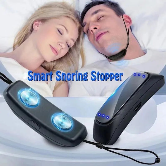 Personal Health Care Anti Snoring Portable Device USB cable show man using when sleeping with his wife